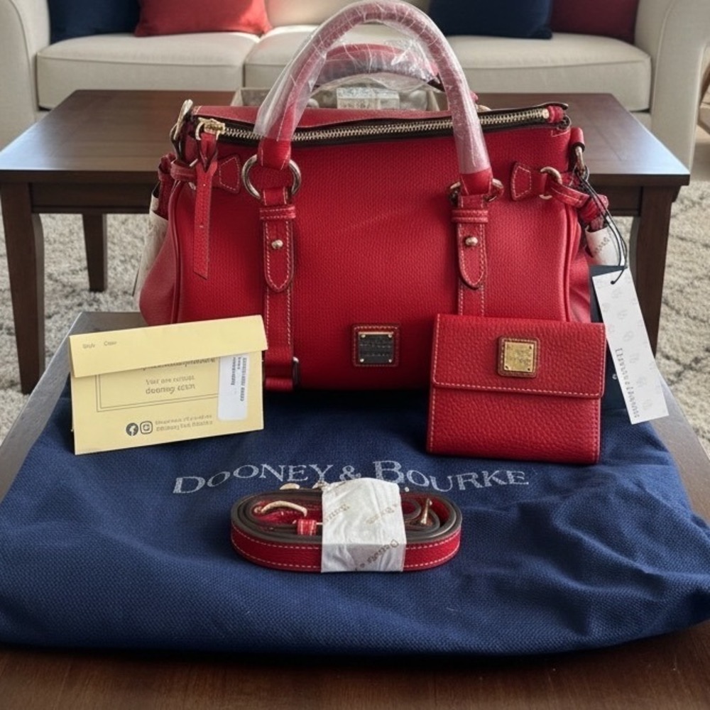 Dooney & Bourke Red Pebbled Leather Satchel with wallet Set Luxury NWT